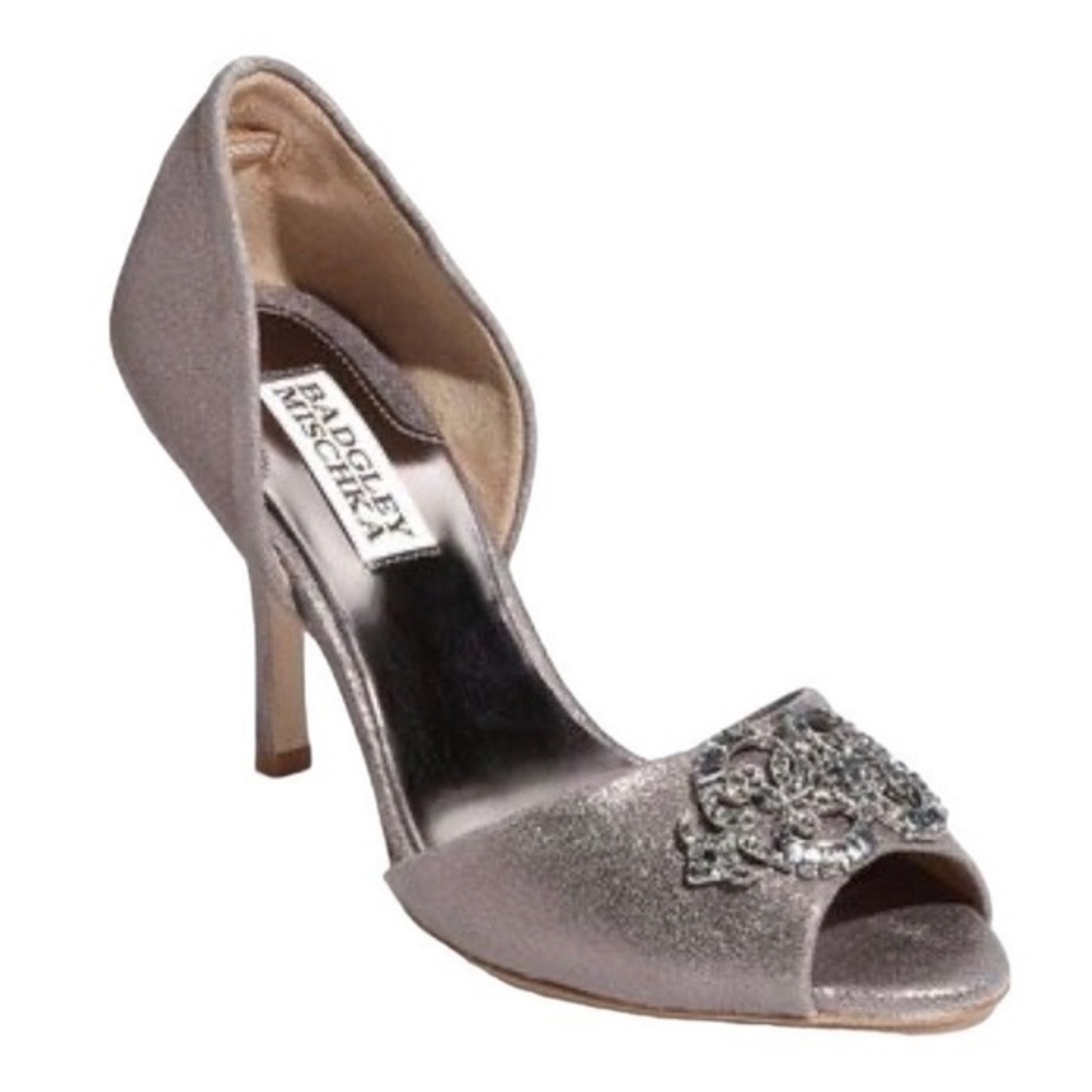 Badgley Mischka Salsa Peep Toe Pump in Pewter Metallic Grey